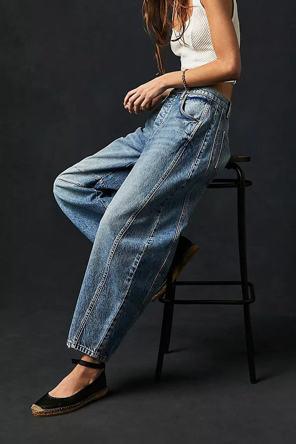 Fashion Casual Women's Loose Wide-leg Pants Mid-low Waist Washed Denim Trousers