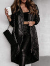 Women's Winter Solid Color Diamond Check Zipper Warm Long Coat