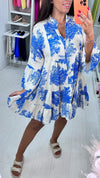 V-neck Printed Dress with Half Sleeves