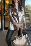 Women's Casual Fashion Metallic Luster Lapel Coat