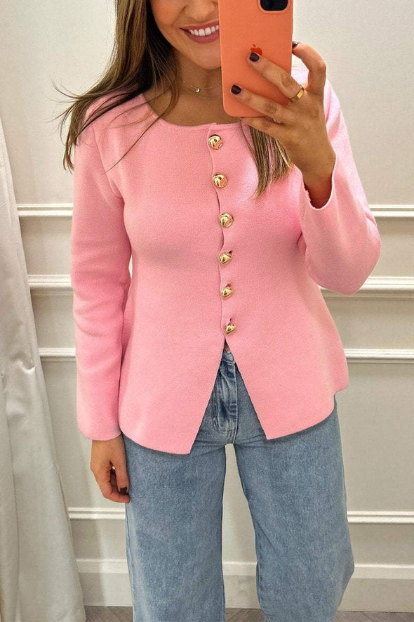 Women's Round Neck Single Breasted Knitted Cardigan