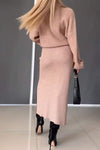 Women's High Collar Long Sleeve Sweater Skirt Two Piece Suit