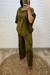 Women's Casual Cotton and Linen Spliced Long Sleeves & Casual Cotton and Linen Stretch Pants