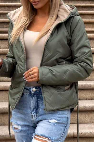 Women's Casual Solid Color Hooded Zipper Jacket