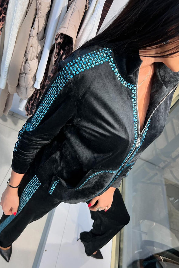 Ladies Casual Hot Diamond Velvet Zipper Suit