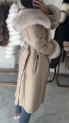 Women's Fur Lapel Long Leather Coat