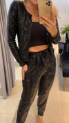 Women's Round Neck Cardigan Top + Sequined Trousers Casual Suit