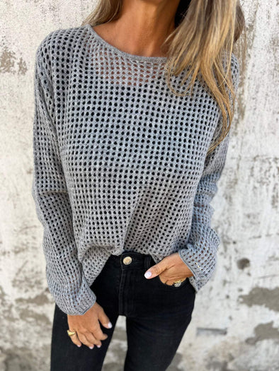 Casual Round Neck Hollow Blouse