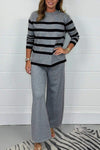 Women's Fine Knit Striped Jumper & Wide Leg Trouser Co Ord