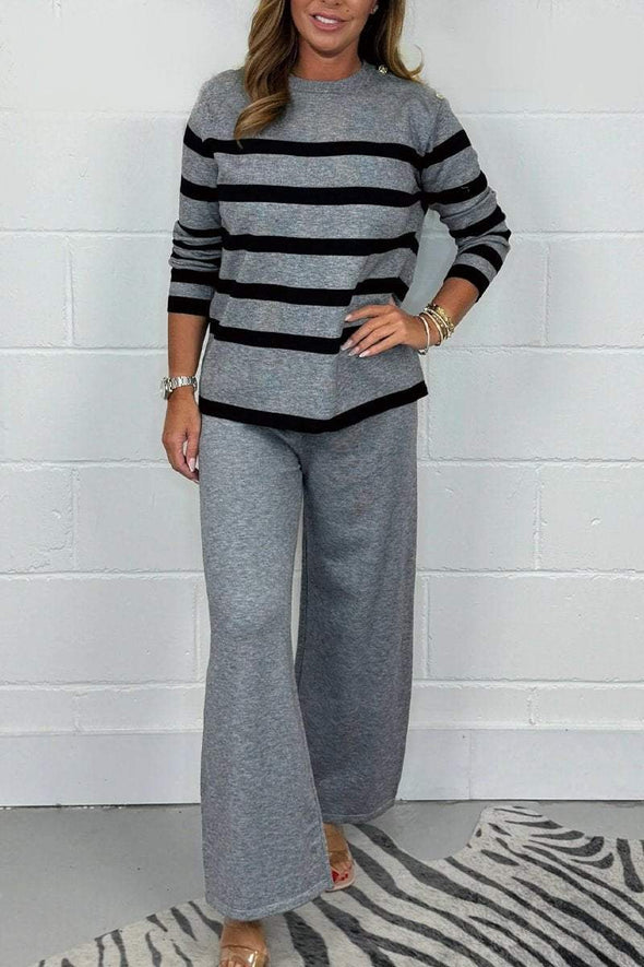 Women's Fine Knit Striped Jumper & Wide Leg Trouser Co Ord