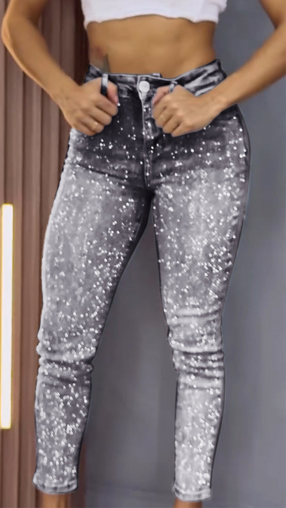 Women's Single-sided Elastic Rhinestone Slim Fit Casual Jeans