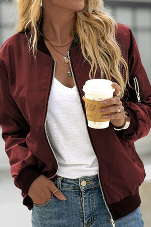 Women's Fashion Casual Solid Color Zipper Jacket