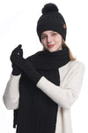 Knitted Hat, Double-layer Fleece Warm Wool Scarf, Gloves, Three-piece Set