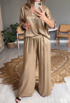 Round Neck Satin Mid-sleeve Two-piece Suit
