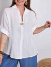 Women's Lapel Solid Color Cotton and Linen Top