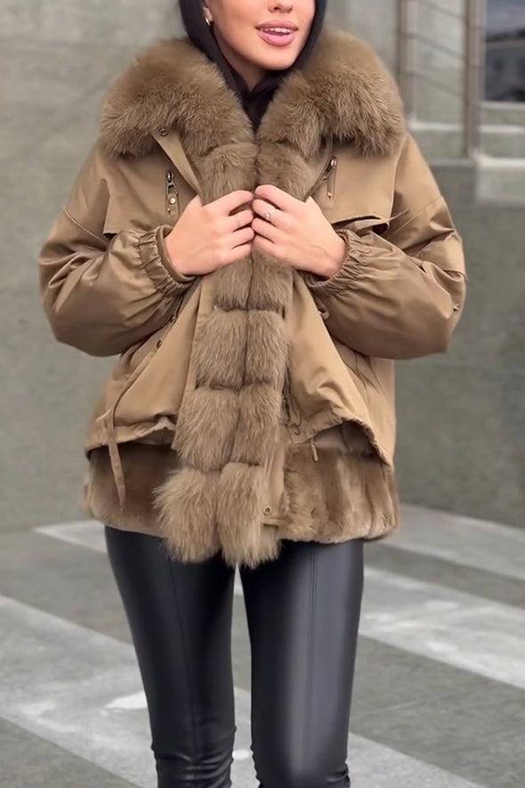 Woman Casual Imitation Mink Fur Patchwork Collar Warm Jacket