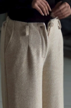 Women's Elegant Premium Striped Suede Warm Wide-leg Pants