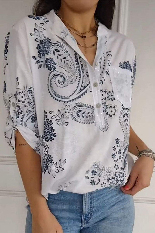 Women's V-neck Mid-sleeve Blouse