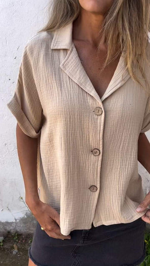 Lapel Short-sleeve Textured Shirt
