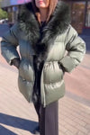 Women's Casual Solid Color Warm Large Fur Collar Cotton Coat