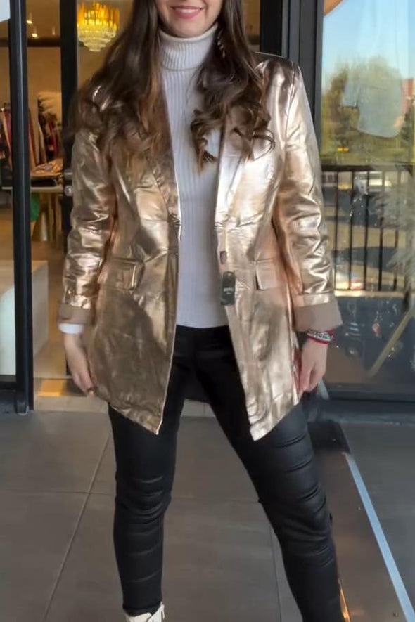 Women's Casual Fashion Metallic Luster Lapel Coat