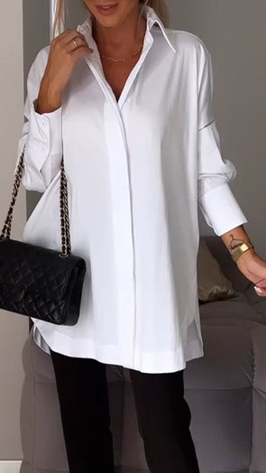 White Lapel Slit Shirt