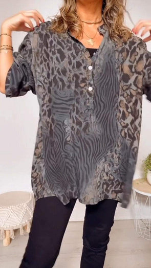 Women's V-neck Leopard Print Mid-sleeve Casual Top