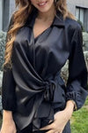 Women's casual satin wrap shirt