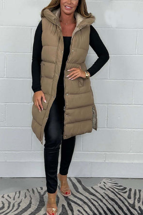 Women's Hooded Longline Puffer Gilet Body Warmer