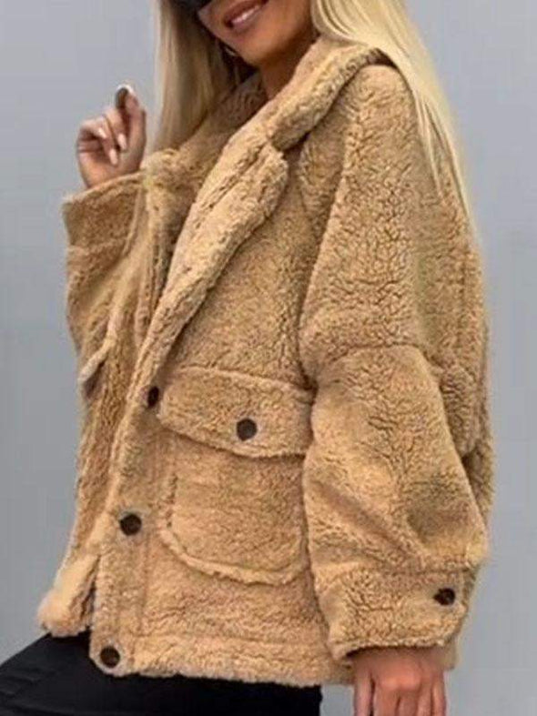 Women's Lapel Long Sleeve Plush Coat