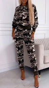 Women's Round Neck Camouflage Print Casual Sports Suit