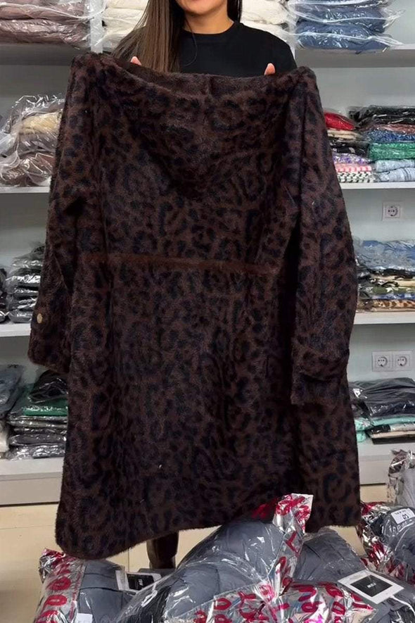 Women's Fall/winter Hooded Leopard Print Thermal Coat