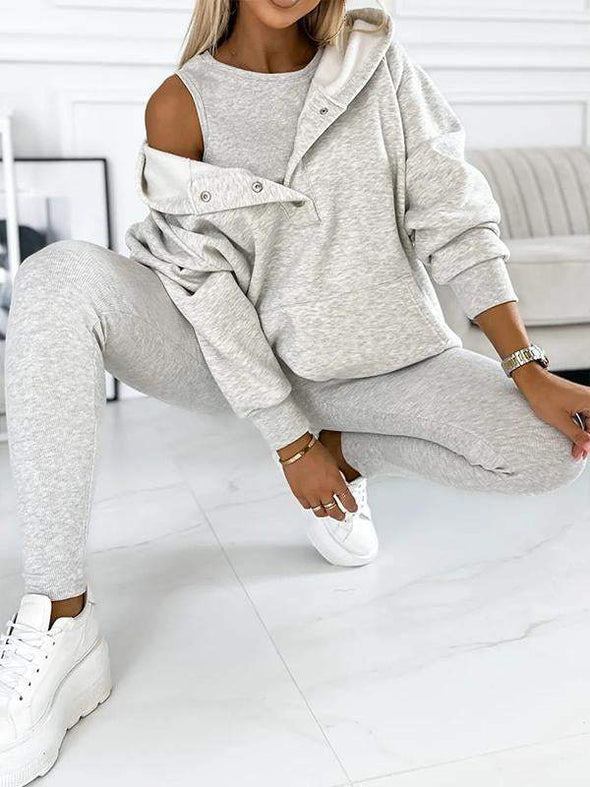 (S-5XL) Plus Size Casual and Comfortable Hooded Sweatshirt Three-piece Suit