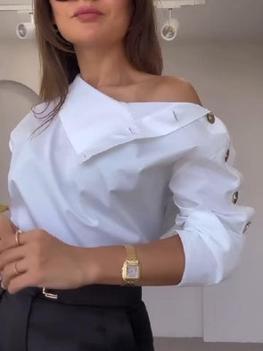 Women's High Collar Side Button Elegant Shirt