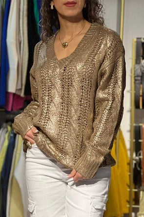 Women's V-neck Gold-stamped Long-sleeved Sweater