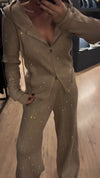 Women's Hooded Zipper Hot Diamond Knitted Casual Suit