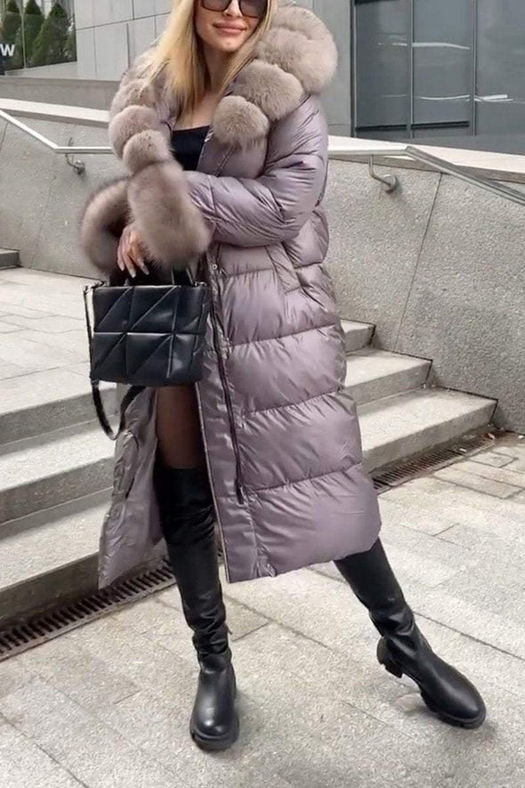 Women's Casual Hooded Long Fur Collar Cotton Coat