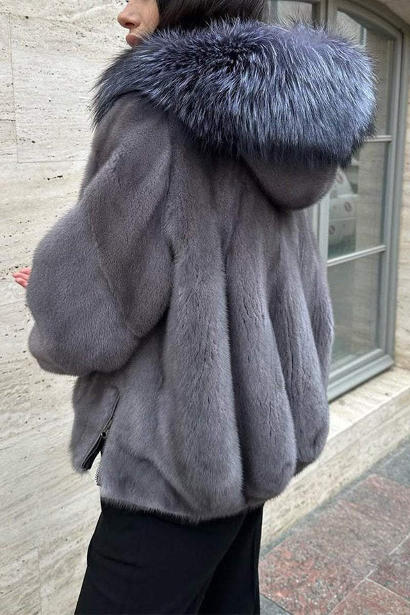 Women's Casual Hooded Zipper Fur Coat