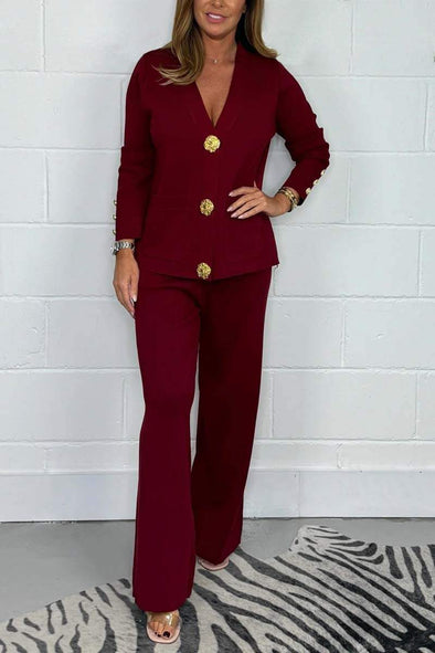 Women's Casual V-neck Single-breasted Two-piece Suit Fashion Trends