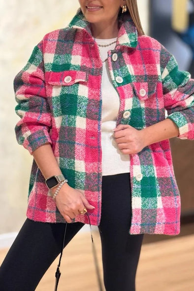 Women's Fashion Casual Plaid Lapel Single Breasted Jacket