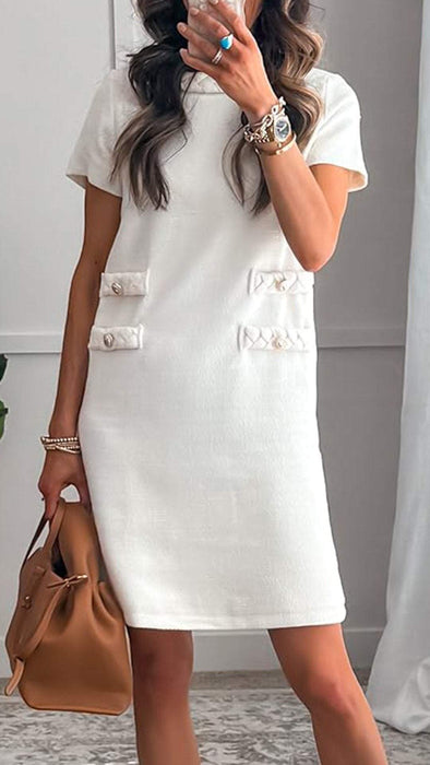 White Round Neck Elegant Dress