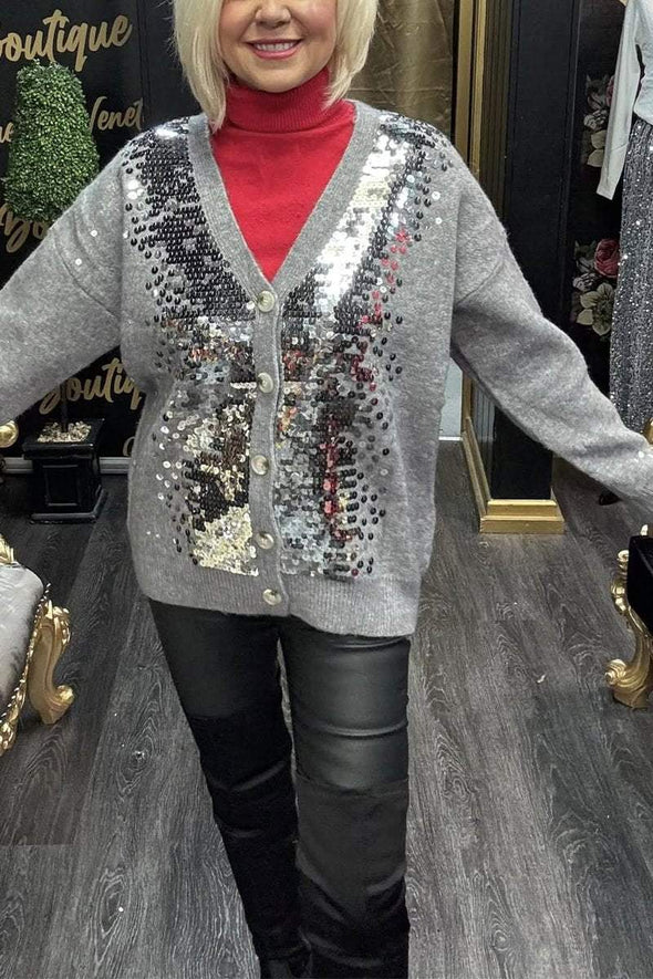 Women's Casual V-neck Sequined Knitted Cardigan