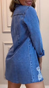 Women's Lapel Long Sleeve Casual Denim Skirt