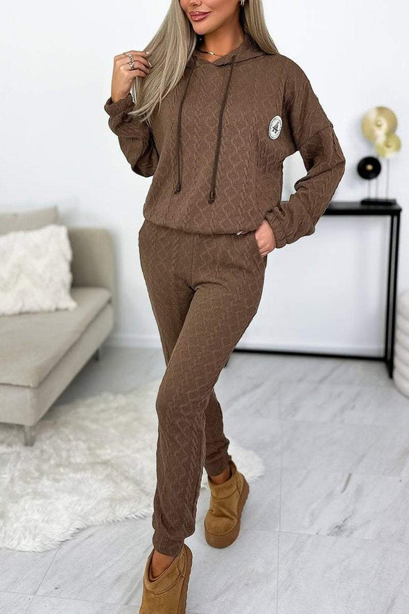 Women's Casual Solid Color Hooded Slim Fit Two Piece Suit