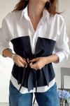 Women's Elegant Contrast Patchwork Lace-up Blouse