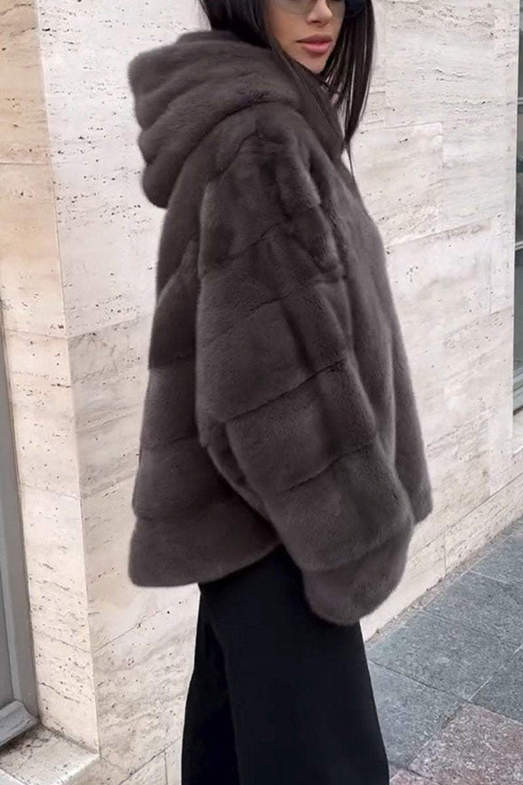 Women's Casual Hooded Loose Fur Coat