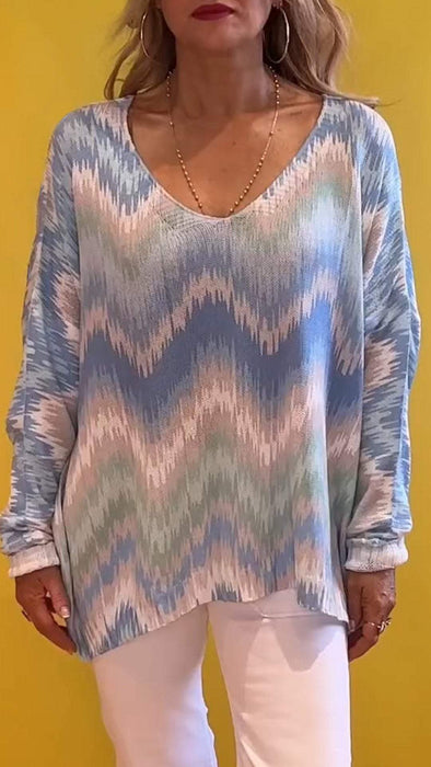 Casual V-neck Colorful Long-sleeved Top