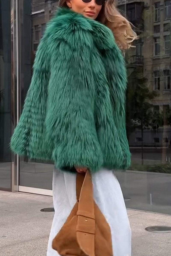 Women's Casual Lapel Solid Color Fur Coat