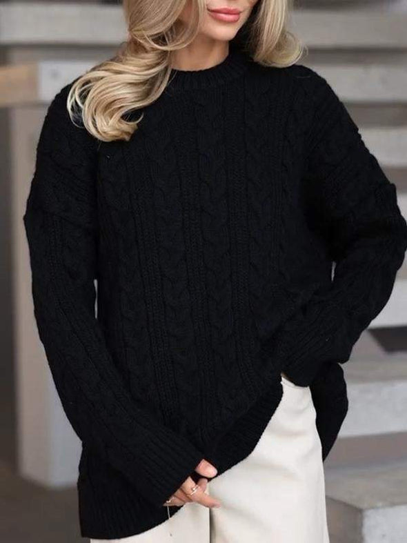 Women's Round Neck Long Sleeve Knitted Sweater