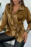 Women's casual satin wrap shirt